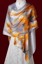 100% Silk mulberry Scarf Women neckerchief Shawl Wrap floral yellow gray HD1-20