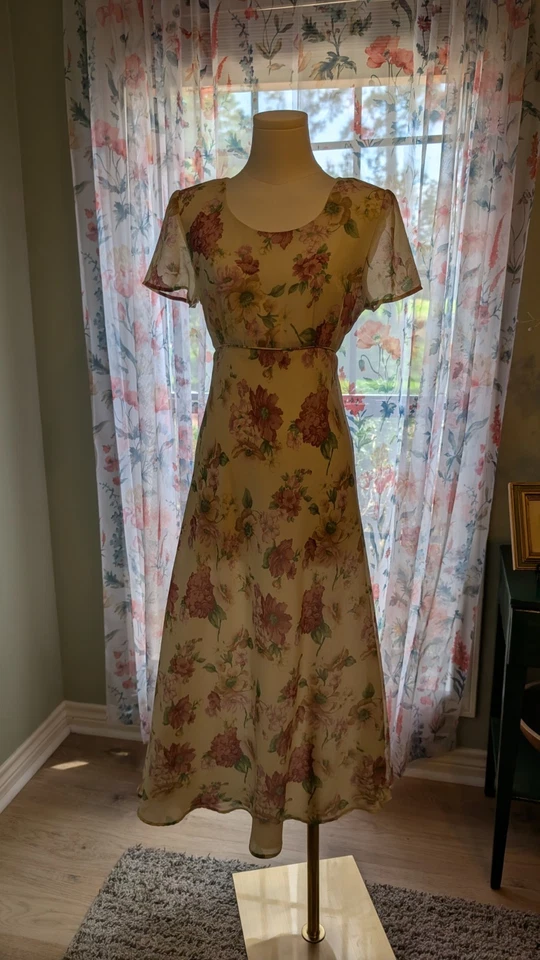 Vintage 90s Womens Floral Maxi Dress Romantic Country Spring Garden Cottagecore - Image 3 of 4