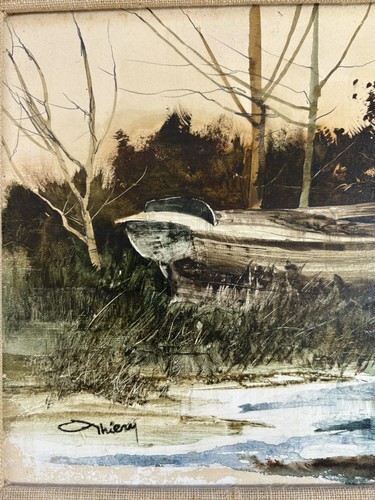 Thomas Thiery Tom Original Painting Landscape Boat Coastal Marsh - Picture 5 of 8