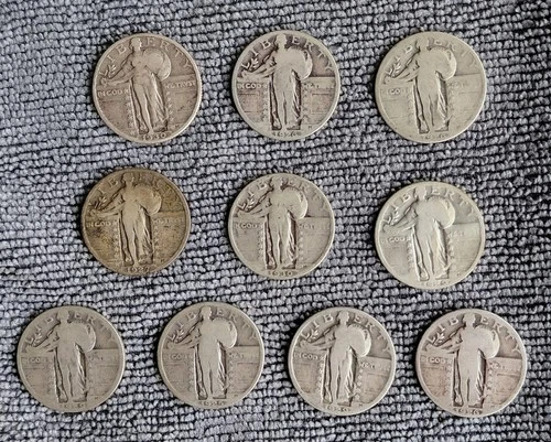 Lot of 10 circulated Standing Liberty Quarter Dollars-various dates