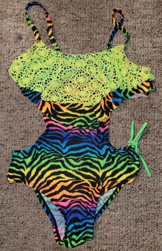 Girls Rainbow Zebra Bathing Suit Size 4 - Picture 2 of 2
