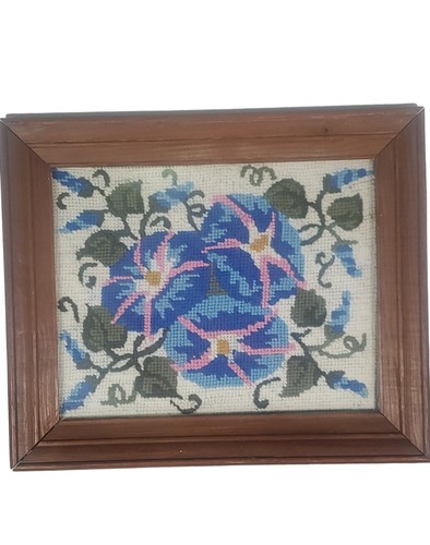 Vintage 10x12 gerahmte Nadelspitze Morning Glories Wandbehang - Bild 1 von 4