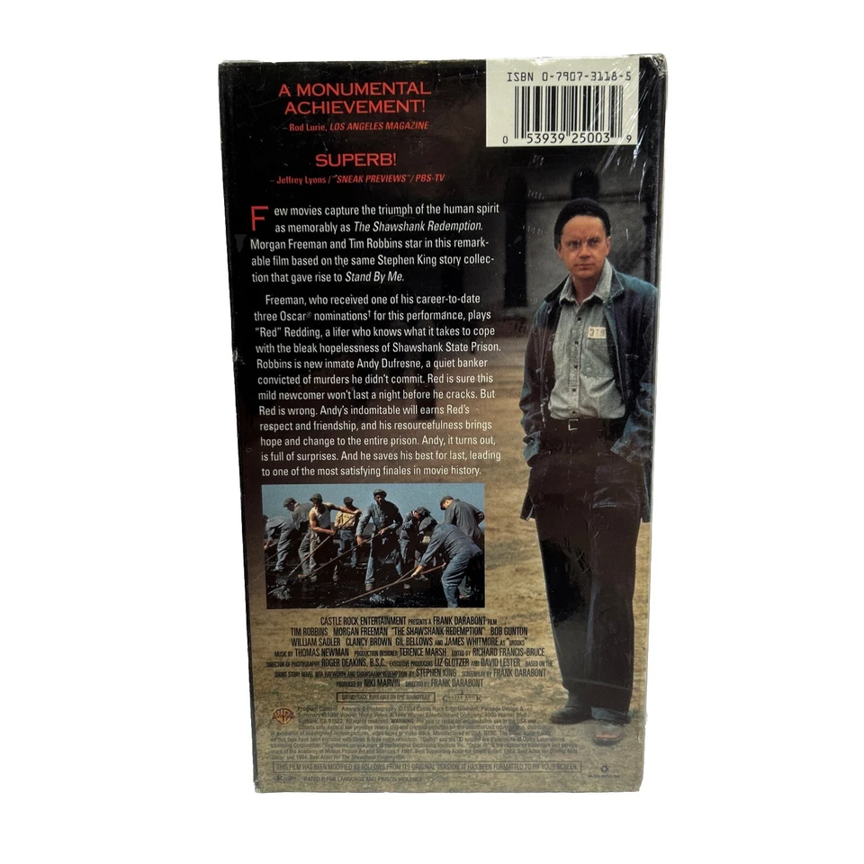 SHAWSHANK REDEMPTION (1994) Sealed VHS Warner Criminal Prison Drama Stephen King - Image 2 of 3