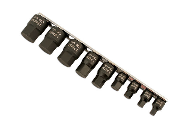 Laser Tools 5665 Low Profile Impact Socket Bit Set Hex Allen 6mm > 19mm 1/4"" 3/8
