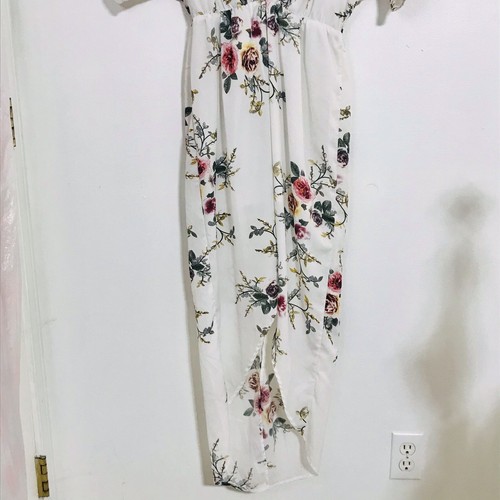 Yoins Maxikleid weiß Blumen Kurzarm Frontschlitz Small Strand Hochzeit Datum - Bild 7 von 10