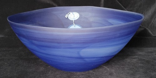 Cobalt blue Alabaster Glass bowl - swirl pattern - made in Turkey - 30 cm - Picture 4 of 6