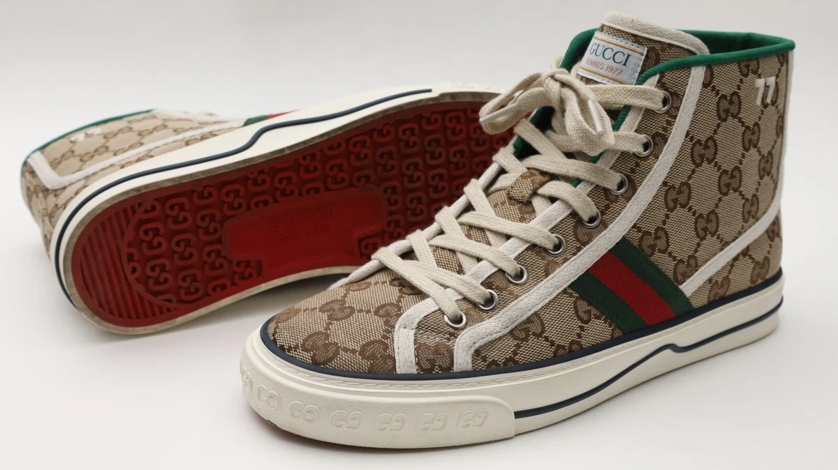 Gucci Tennis 1977 GG High Top Womens Sneakers Size 38 US 8 in Beige Tan Black