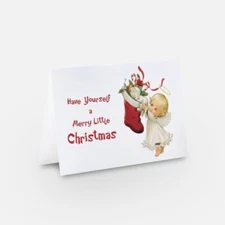 FIVE  5X7" Little Angel, Kitten & Stocking Christmas Cards & Envelopes