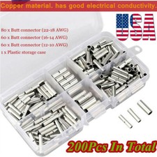 200pcs Non-Insulated Crimp Butt Connector Wire Terminals 10-22AWG