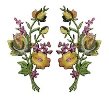  5093G Lot 2Pcs Green Rose Flower Embroidery Iron On Appliqu  Patch/Pair
