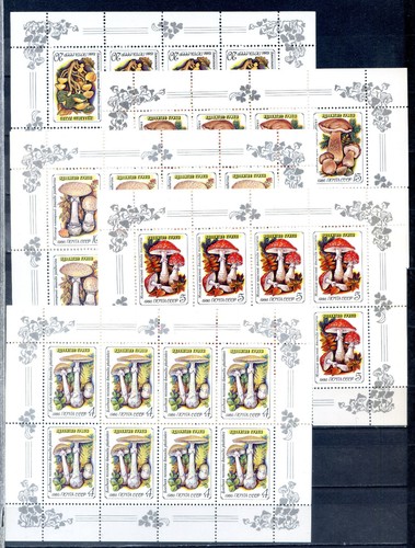 1986- RUSIA, URSS, FORMAT 8 STAMP FORMATS "SETAS, HONGOS, MUSHROOMS"
