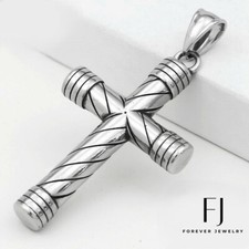 Men's Stainless Steel,Silver,CROSS 58mm Pendant,Solid High Polish Unisex-Box