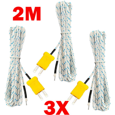 3x 2M Standard K Type Mini-Connector Thermocouple Temperature Probe Sensor Cable