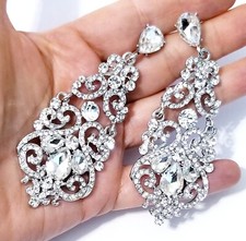 Clear Drop Dangle Chandelier Rhinestone Crystal Pageant Bridal Earrings 3.8 Inch