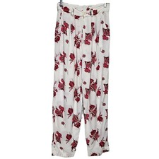 Vintage 90s Street Level White Floral Rose Pleated High Waist Straight Leg Pants