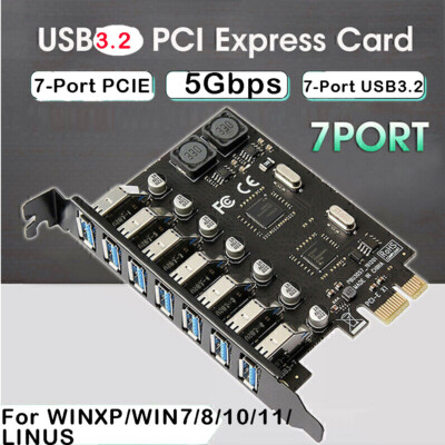 USB3.2 PCI-E Expansion Card Adapter 7 Ports Hub Adapter External Controller US