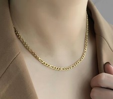 Hip Hop Titanium Stainless Steel Gold Figaro Link Chain Choker Necklace 12-16"