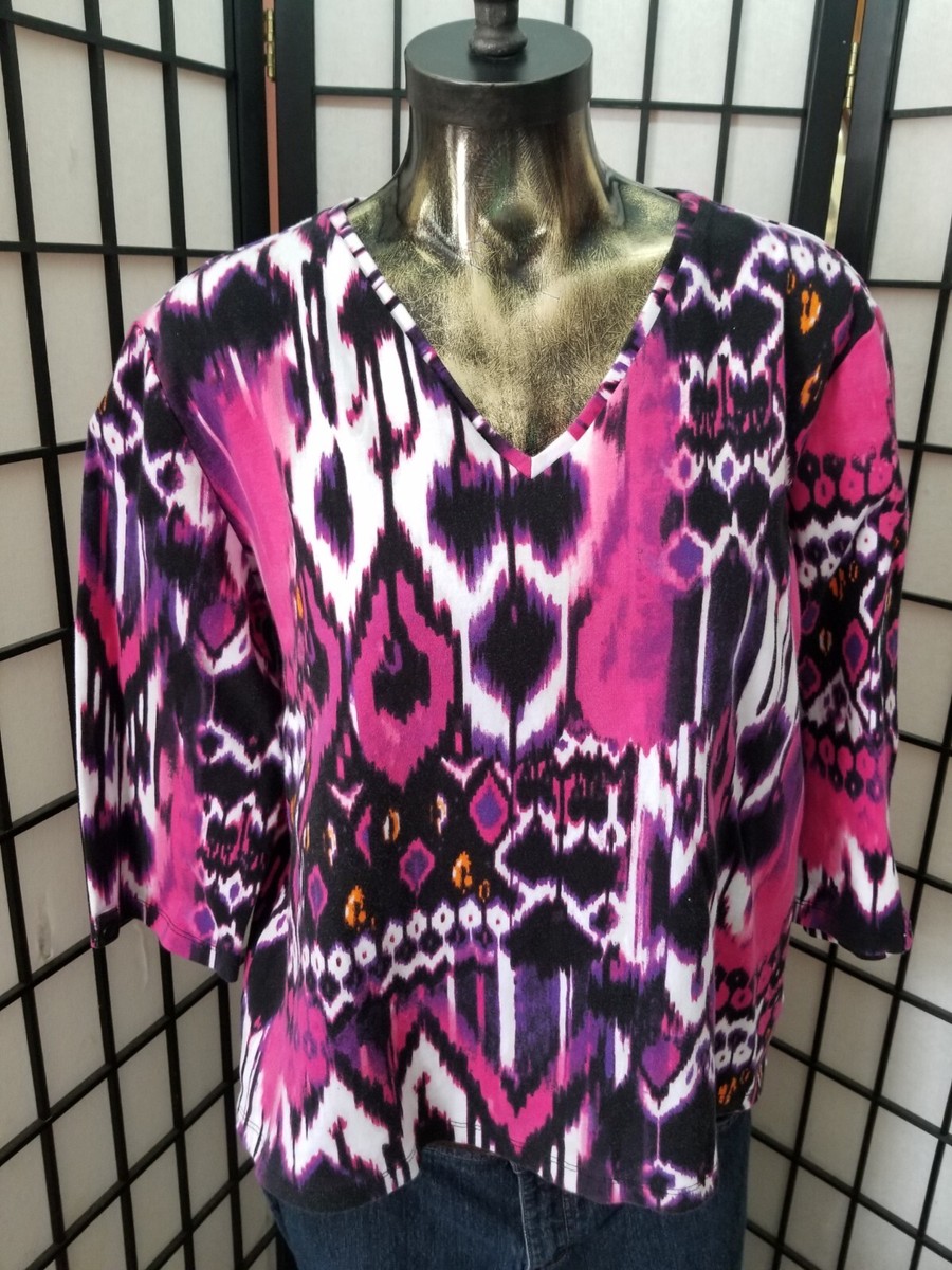 Womens Anne Klein Sport Vneck Cotton Multicolor Top Size XL (short