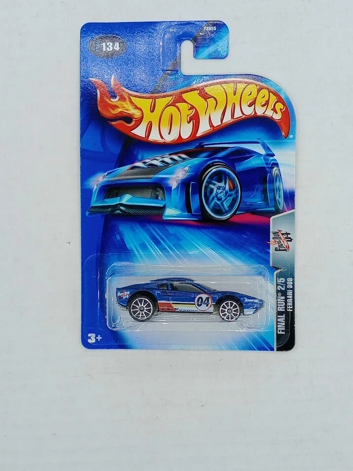 2004 Hot Wheels #134 Final Run 2/5 FERRARI 308 Blue w/Chrome 10 Spoke Wheels - Image 2 of 3