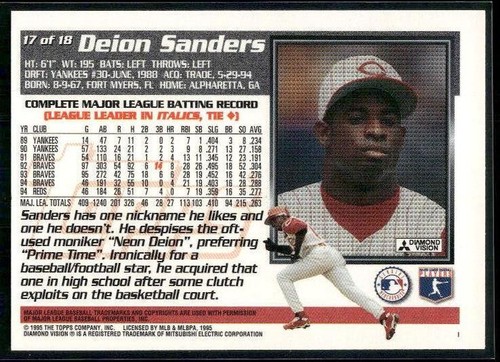 1995 National Packtime #17 Deion Sanders - Picture 2 of 2