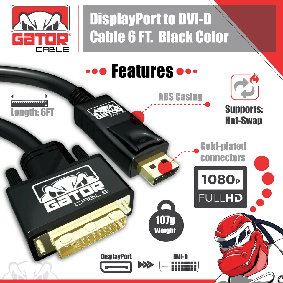 Adaptador de cable de video DisplayPort a DVI-D 24+1 de doble enlace 1080P HD enchapado en oro PC Foto 2 de 4