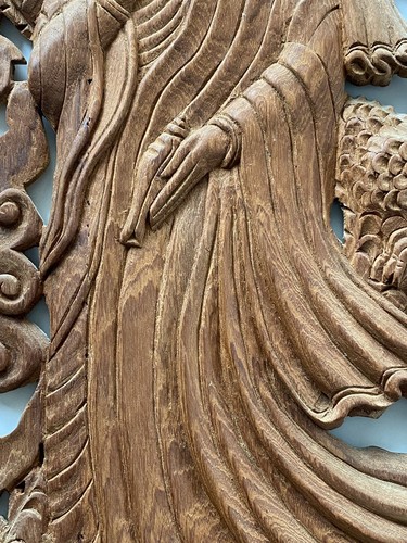 Vintage Thailand Hand Carved Wood Buddha Dragon Cloud Figure Wall Hanging Panel - Picture 7 of 12