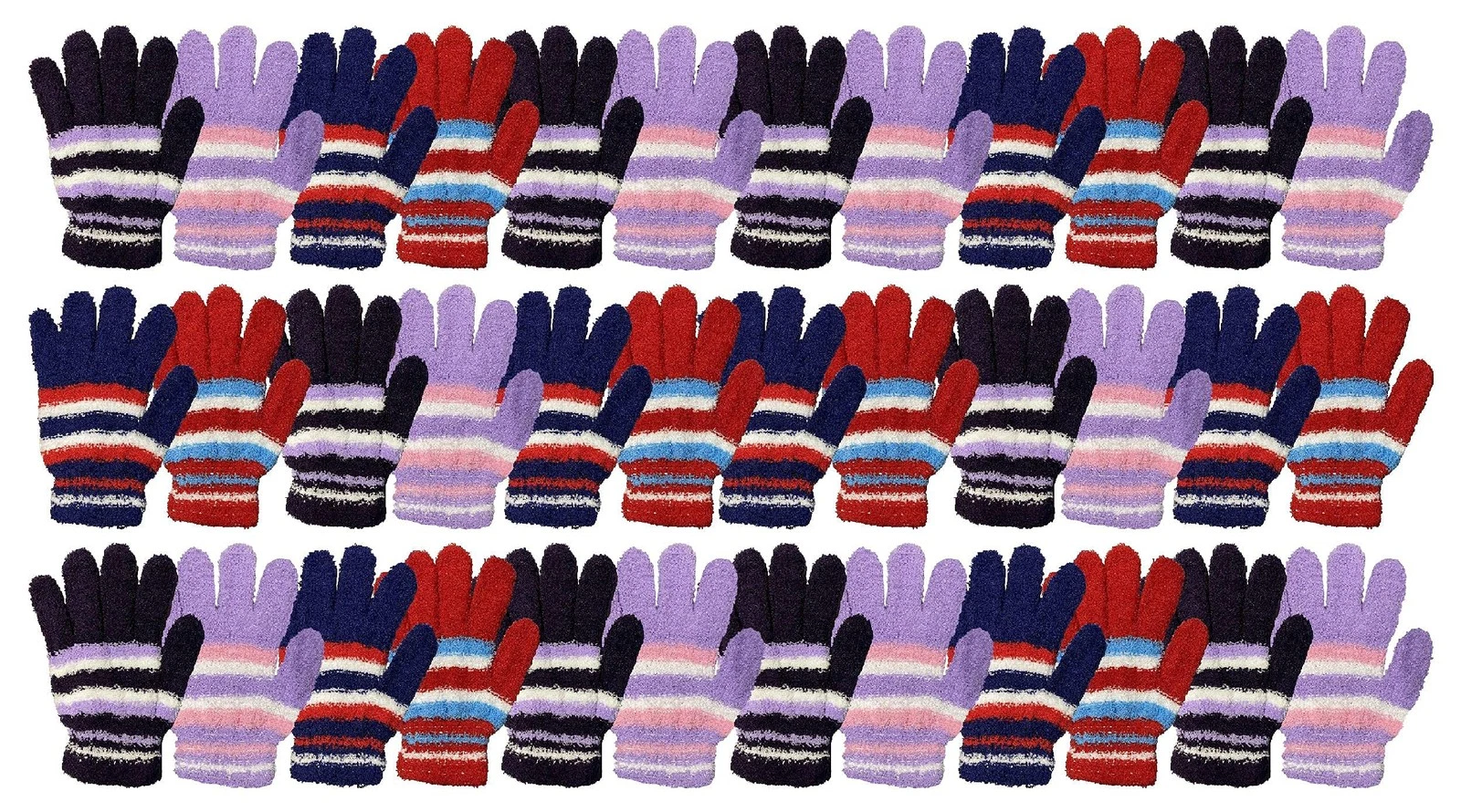 36 Pack of Women's Fuzzy Gloves, Magic Stretch Striped and Solid Winter Gloves