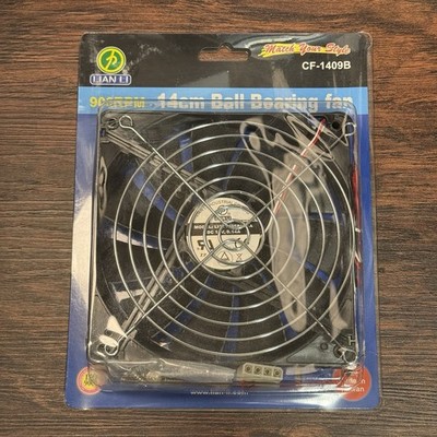 Lian Li CF-1409B Industrial 140mm 3-Pin PC Case Fan 4Pin Molex Adapter NOS Black