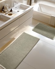 Waffle Bath Mat Set NonSlip Absorbent Green White 2 Piece Set