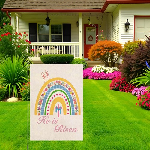 Easter Garden Flag 12 x18 Inch, Cross and Bunny 12.5"X18", rainbow - Picture 5 of 6