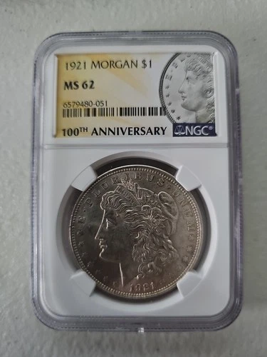 1921 Morgan Silver Dollar NGC MS62 Graded Coin in 100th Anniversary Slab