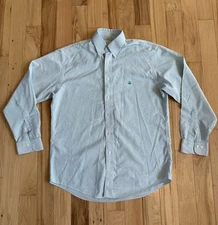 Brooks Brothers Medium Madison Shirt Olive stripes Trad Fit Cotton Non-Iron Flaw