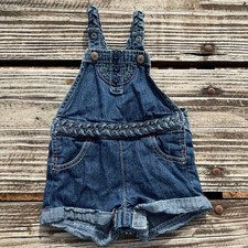 Vintage OshKosh B'Gosh Denim Shortalls Girls 12M Braided Trim Vestbak Tag Y2K