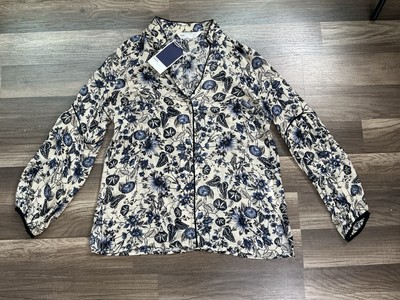NWT Zara Z1975 Denim Long Sleeve Blouse Top Blue Floral Cream Sz XS Luxury Chic