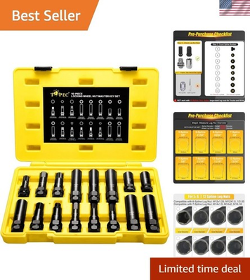 #ad 16 Piece Locking Lug Nut Master Key Set 5 6 7 12 Spline Socket Set Star... $91.79