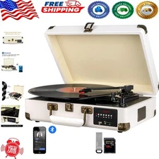 Vintage Portable Record Player Suitcase: Bluetooth & FM Radio with MP3 Converter