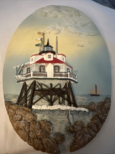 3D Ceramic Thomas Point Maryland Lighthouse Oval Wall Plaque Picture - Picture 1 of 2