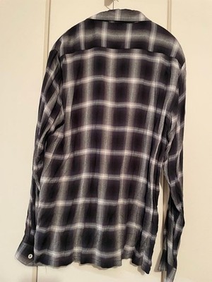 Sugar Cane Rayon Ombre Check Work Shirt Black Large Mens Made In