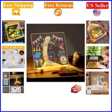 Light-Up Acrylic Dry Erase Board 5.9x5.9in with 7 Color Pens, LED Night Light