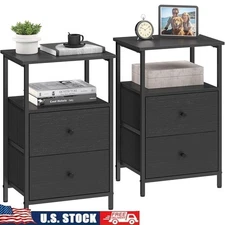 Industrial Side Tables W/ 2 Shelves & 2 Drawers Bedroom Living Room Storage New