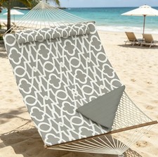 Outdoor Double Hammock 2-Person Padded Swing Bed for Garden Patio Beach Grey.