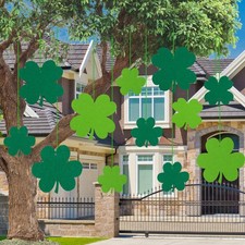 24 Pcs Felt Hanging Shamrock St. Patrick's Day Lawn Decorations Indoor Outdoor..