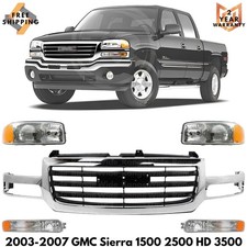 Front Grille Assembly Headlights Kit For 2003-2007 Gmc Sierra 1500 2500 Hd