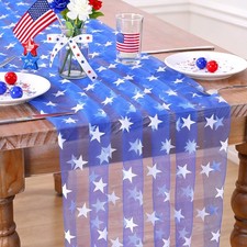 10FT Patriotic Table Runner - 29x120 Inch 4th of July USA Stars Table Decorat...