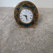 Green And Gold Enamel Oval Taiwan Shontek Dm2000 w/ stand Quartz Clock