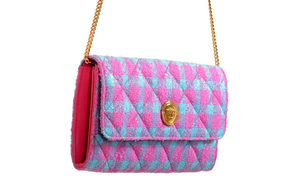 Bolso de hombro Versace acolchado Medusa dorado jacquard lúrex de lana para mujer Foto 3 de 4