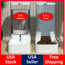 LARGE 4lbs Gravity Pet Feeder LARGE 1 gal Water Dispenser Dog Cat Food Dispenser