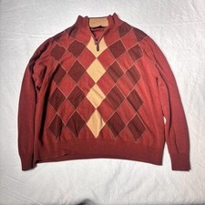 Tasso Elba Men L 1/4 Zip Sweater Red Cotton Diamond Mock Neck Pullover A-3
