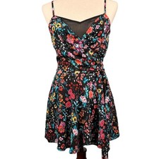 Express Floral Wrap Dress Size 0 Black Mini Sleeveless Spaghetti Strap Tie Waist