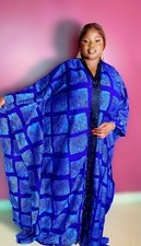 Women's African Print Modern Rich Auntie Adire Crepe Bubu One size Dress